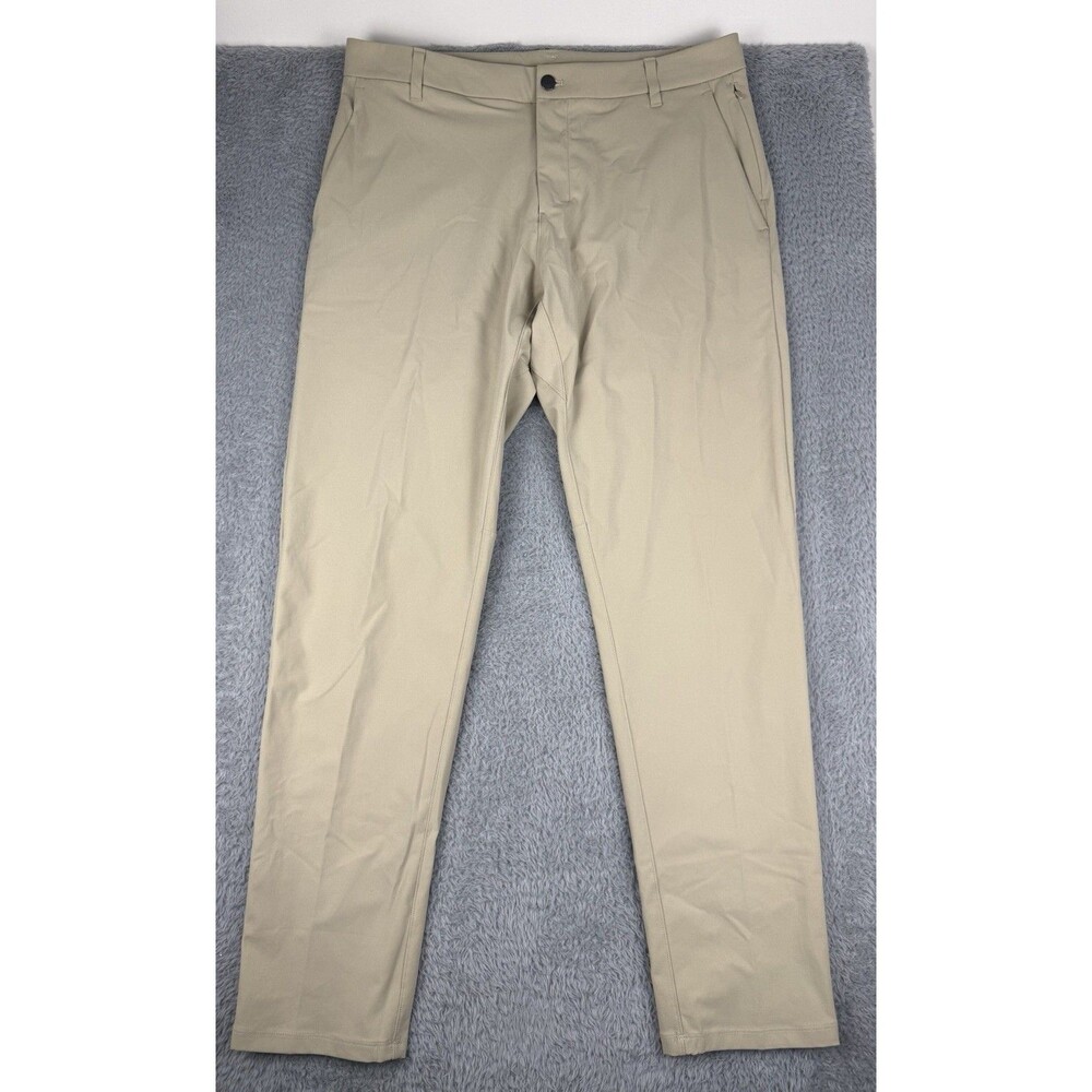 Lululemon Men ABC Pants Size 36 Khaki Classic Fit Stretch Flat Front 34" Inseam